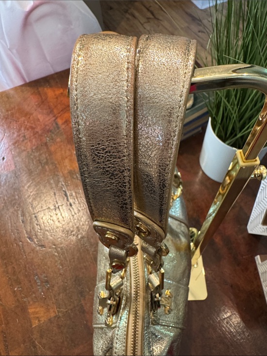 Tory Burch Nico Satchel in gold distressed metallic leather